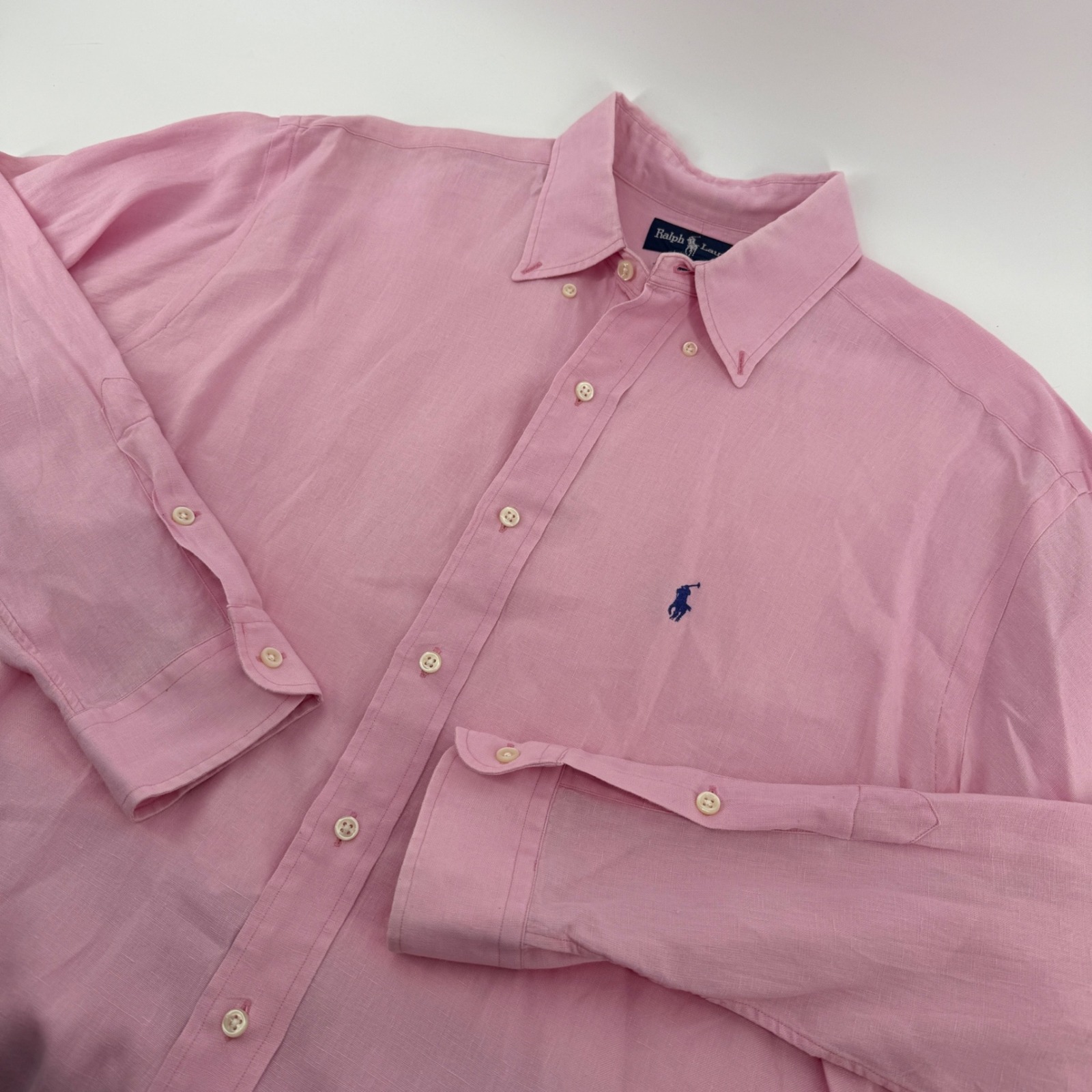 Ralph Lauren Blake Mens Large Pink 100% Linen Long Sleeve Button Down Shirt L